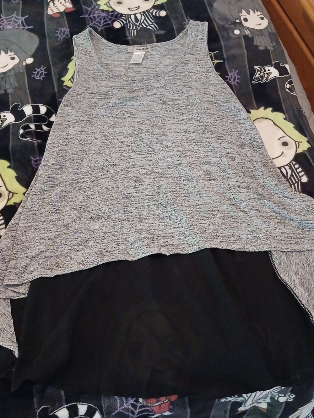 Layered Knit Tank Top with Black Underlayer - Gray